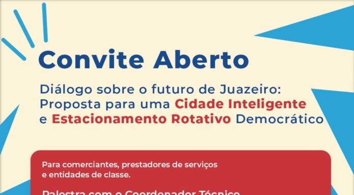 Prefeitura de Juazeiro convida a comunidade para apresentação do projeto de um novo sistema de Estacionamento Rotativo Democrático; encontro será amanhã (9)